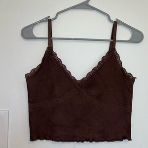 NWT h&m brown lace trim crop tank top cami shirt